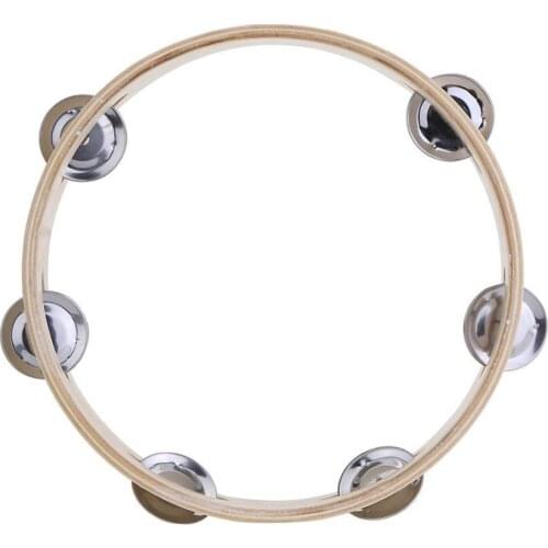 8 inch Hand Held Wooden Headless Tambourine Bell with Metal Single Row Children Educational Musical Toys for Children Instrument