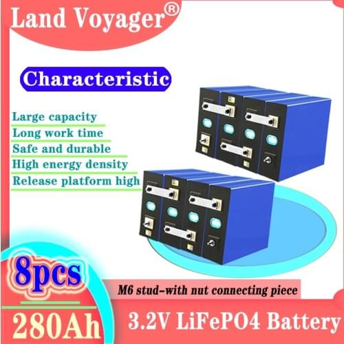 8PCS 3.2V280AH LIFEPO4 Battery 2021 Grade A NEW Cell Rechargeable Lithium Iron 24V 280AH for RV SOLAR EV Marine EU US TAX FREE