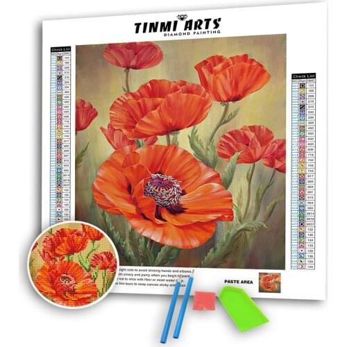 5D Diamond Paintings Cross Stitch Flowers Kits Full Drill AB Round Rhinestone Diamond Mosaic Poppy Flower Embroidery Decor Home