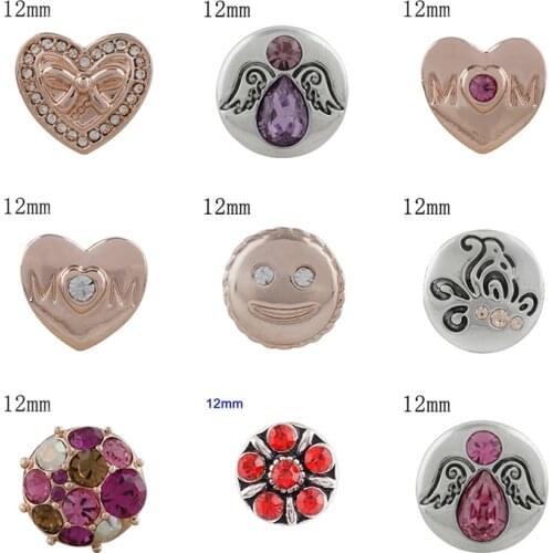 LOVE Angel MOM 12mm Rhinestone Charms Metal snap button DIY jewelry KS2013