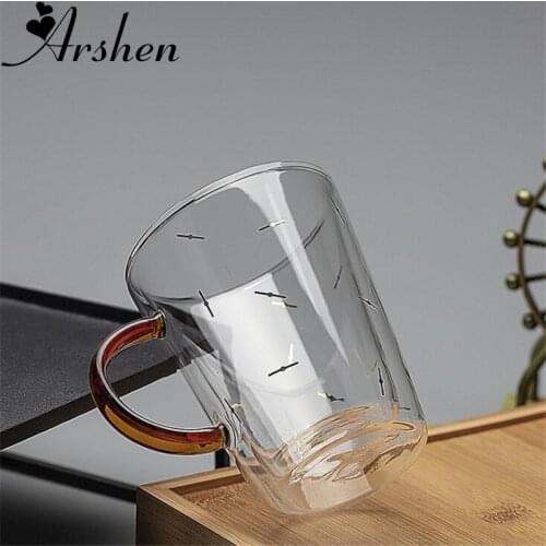 Arshen Newest 350ml Double Wall Glass Coffee Mug Heat-resistant Milk Juice Tea Mugs Breakfast Cups Glassware Drinkware Glass Cup