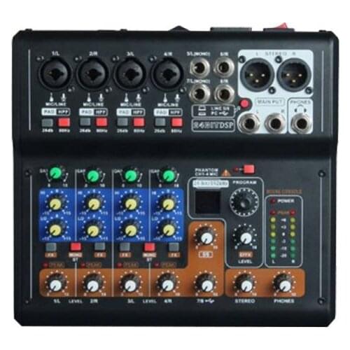 Audio Mixer With Sound Card 4 Channel Stereo Mixing Console Blue Usb For Pc Computer Record Playback Webcast Party