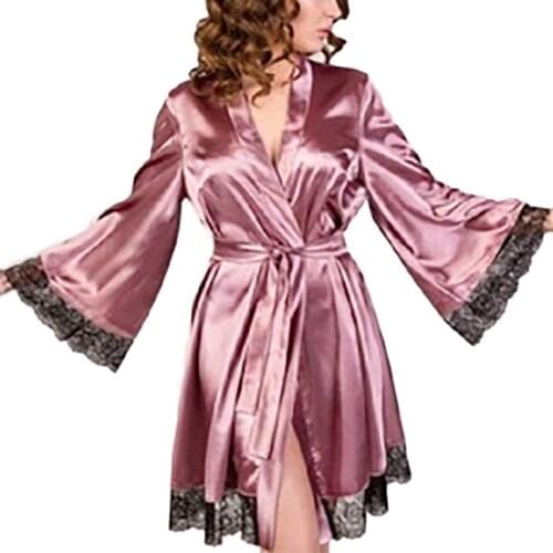 Large Night Wear Robe Women Sexy Casual Transparent Kimono Intimate Sleepwear Coat Fashion Lace Patchwork Robe Plus Size 2XL