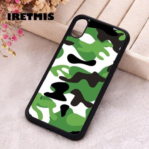 Iretmis 5 5S SE 2020 phone cover cases for iphone 6 6S 7 8 Plus X Xs XR 11 12 Mini Pro Max Silicone Green Black and White Camo