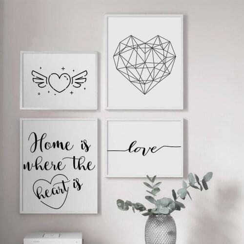 Black White Minimalist Wall Art Canvas Painting Nordic Posters And Print Geometric Love Heart Shape Wall Picture Home Decoration