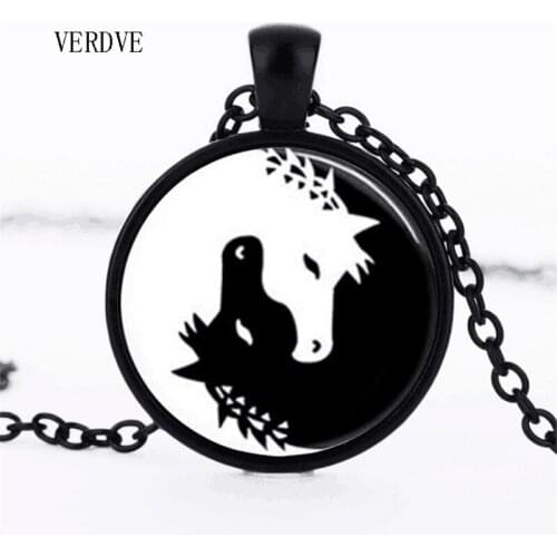 Black and White Unicorn Crystal Glass Pendant Necklace wholesale necklace jewelry