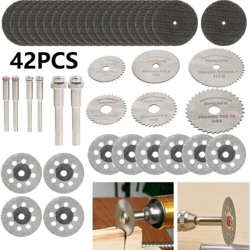 42Pcs HSS Rotary Tool 22/25/32/35/44/50mm Circular Saw Blades Cutting Wheel Discs Mandrel for Dremel Cut Off Accessories