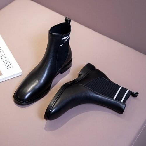 2020 Elegant Genuine Leather Autumn And Winter Shoes For Women Platform Chunky Heels Pumps Newest Party Basic Shoes Woman