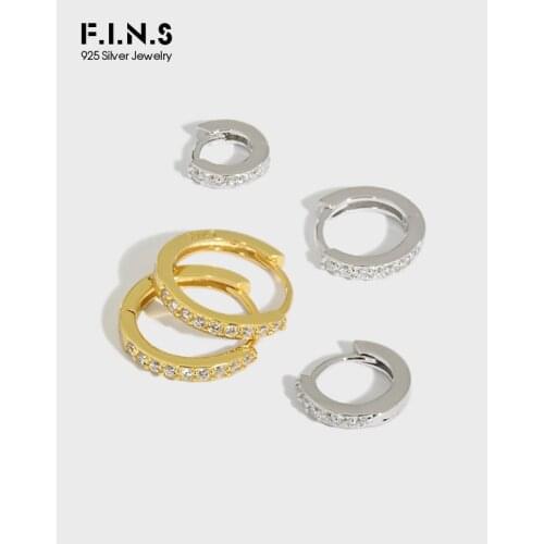 F.I.N.S Simple Mini Cubic Zircon S925 Pure Silver Hoop Earrings Round Circle Texture CZ Sterling Silver Hoops Fine Jewelry