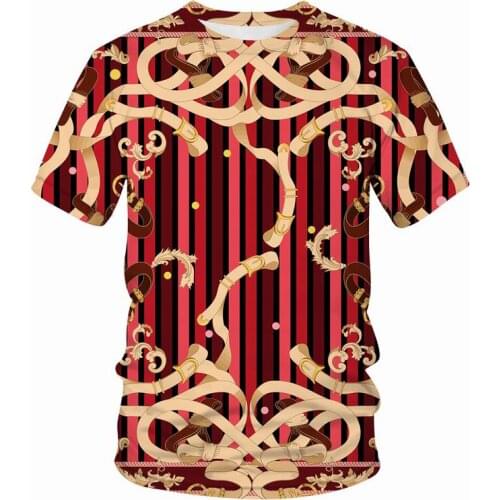 2021 Trends Fashion Brand Men/Women Plus Size T Shirts Red vertical stripes gold belt print Breathable Loose Top Tees