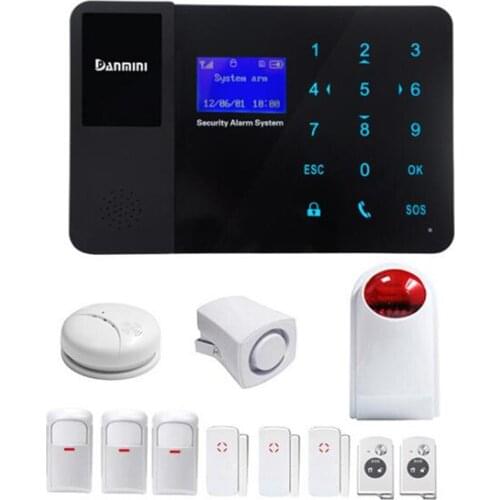 GSM Alarm System With Smoke Sensor 3 PIR Detector 3 Door Contact 1 Strobe Siren
