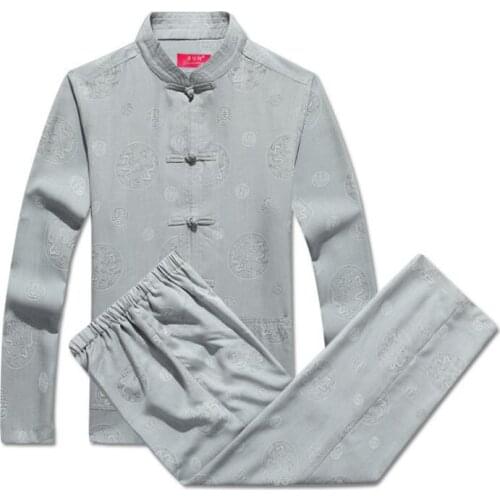 Middle-aged Chinese tunic suit mens jacket spring men blazer summer man thin coats mens Tang suit sets stand collar Long sleeve