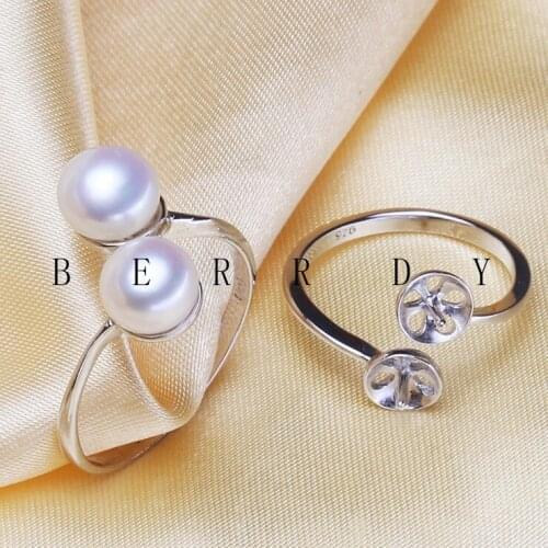 TWO PEARL Party Style Ring Mountings Base Findings Accessories Jewelry Settings Parts for Pearls Stones Crystal Agate Coral Jade
