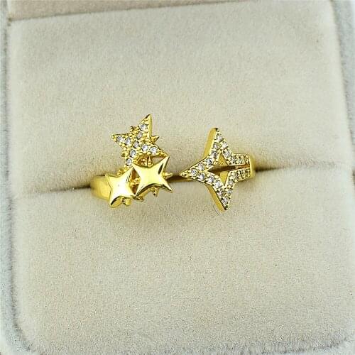 Cubic Zirconia Ring with Star Logo Star Ring Best-selling Female Couple Party Jewelry Opening Adjustable Jewelry Accessories