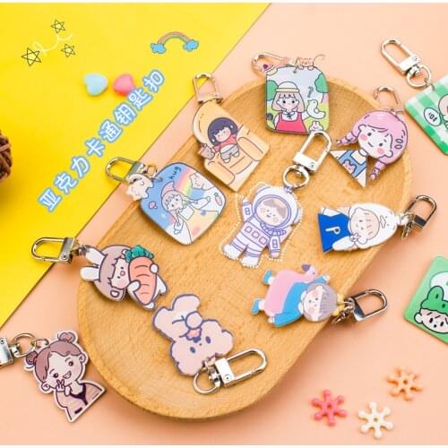 Cute Cartoon Keychain Lovely Animal Keyring for Women Bag Pendant Acrylic Key Chain Car Charm Keyfob Jewelry Gift Accessories