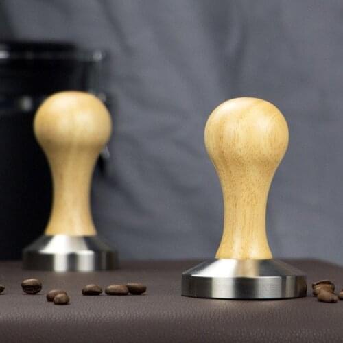 49MM 51MM 58MM Stainless Steel Base Wood Handle Tamper Coffee Powder Hammer Customized Coffee Accessories Kitchen Tools Cocina