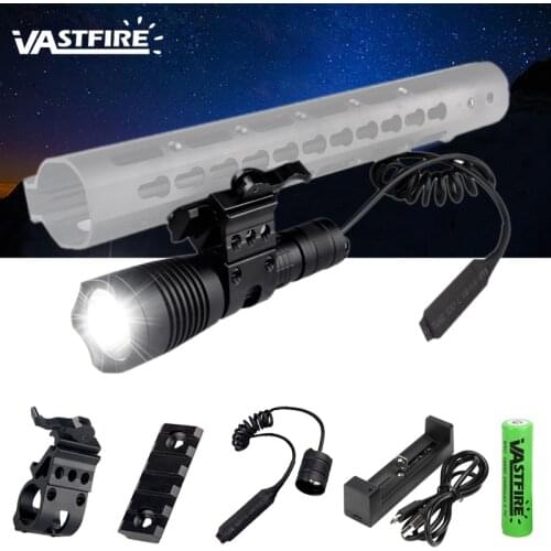 Tactical Hunting Flashlight Set 2 Modes Torch 1200 LM LED Light+Rifle Socpe Mount+USB Charger+18650 Rechargeable Battery