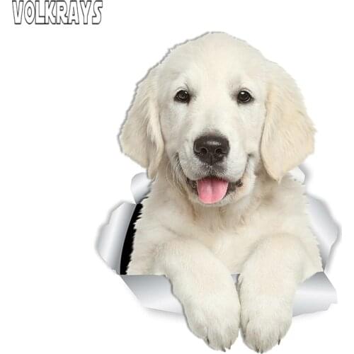 Volkrays Cute 3D Car Sticker Happy Gorgeous Golden Retriever Waterproof Cover Scratch PVC Decor Decal for Laptop Door,15cm*15cm