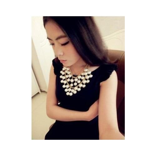 Hot Double Row Chunky Adjustable Ribbon Chain Diamante Choker pearl necklace brand fashion imitation crystal collar Necklace