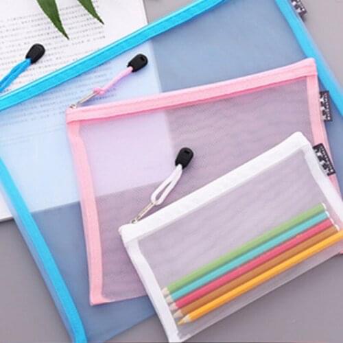 A4 File Bag Student Information Zipper Transparent Mesh Storage Pencil Bag Subject Textbook Book Classification Stationery