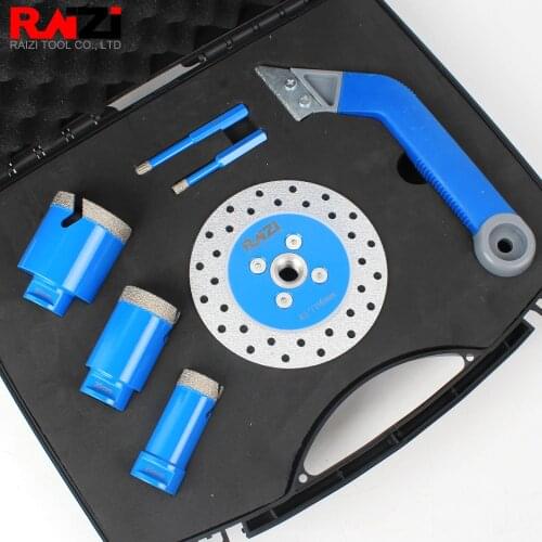 Raizi 7pcs/set Professional Tiling Installation Diamond Tool Kit Tile Hole Saw Drill Bit Cutting&Grinding Disc Carbide Grout Saw