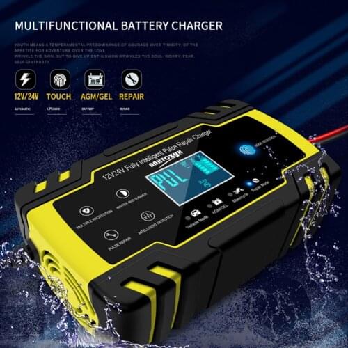 12V-24V 8A Full Automatic Car Battery Charger Power Pulse Repair Chargers LCD Display Touch Screen Acid Battery AGM Chargers