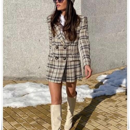 PUWD Casual Women Beige Tweed Plaid Shorts Suit 2021Spring Fashion Ladies Streetwear Short Suit Female Elegant Blazer Suits