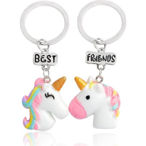 Rainbow Cute Unicorn Keychain Charm Trinket Friendship Key Chain Women Best Friends Animal Car Key Rings Jewelry Accessories