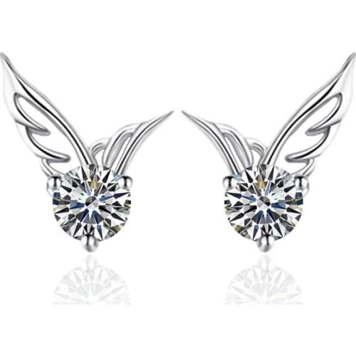 Korean Angel Wings Stud Earrings Authentic 925 Sterling Silver Earrings For Women Earing Jewelry Fashion Earings Kolczyki Gift