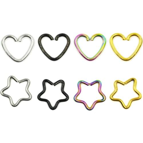 10piece 316l Stainless Steel Earring Daith Heart Ring & Star Shape Tragus Cartilage Orbital Ear Helix Piercing Jewelry 16g