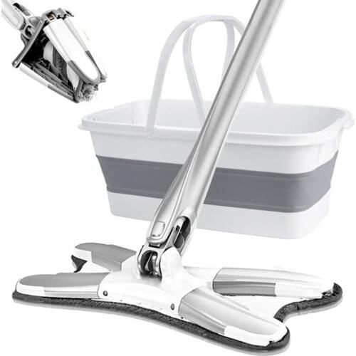 X-type Floor Mop With Bucket Free Hand Washing Lazy Squeeze Automatic Spin 360 Rotating Wooden Flat Mop Household Cleaning Tools