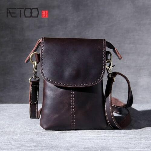 AETOO Retro first layer leather mens messenger bag, handmade leather shoulder bag, mobile phone bag