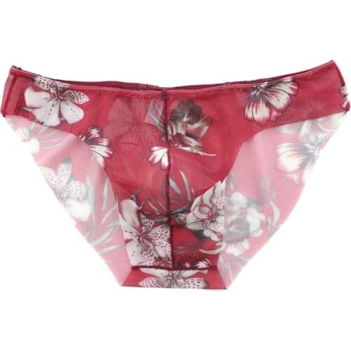 Men Sexy Briefs Mesh Breathable Soft Underwear Cucea Underpants Man Comfortable Gay Panties Hombre Printed Gauze Male Panties