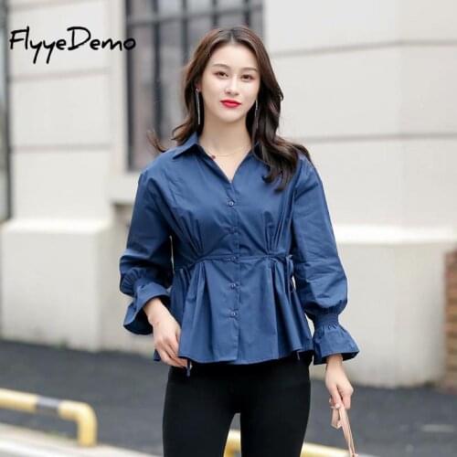 Spring Women Blouses Office Ladies Tops Sexy Cotton Blouse Plus Size Female Petal Sleeve Slash Shirts Blusas Elegantes De Mujer