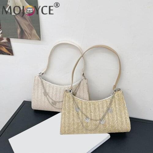 Vintage Women Hobos Summer Woven Butterfly Chain Small Shoulder Underarm Bags Vintage Underarm Top Mini Handle Bag