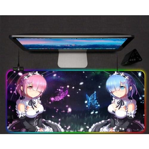 XGZ Re Zero Anime Girl Gaming Mouse Pad RGB Large Gamer Lock Mausepads Led Backlight XXL Computer Office Keyboard Desk Mat