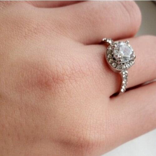 2pieces Engagement Rings Female Round Cut CZ White Silver Plated Filled Wedding Rings Woman Ring Size 5-10 Drop Shipping FATPIG