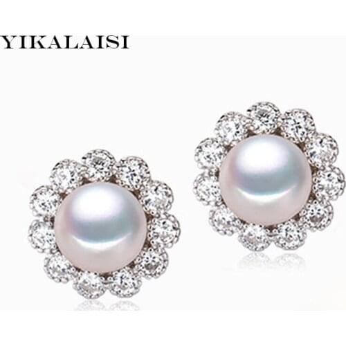 YIKALAISI 2017 Natural Freshwater Pearl Stud Earrings With 925 Sterling Silver jewelry 8mm pearl Jewelry For Women Angle Tears