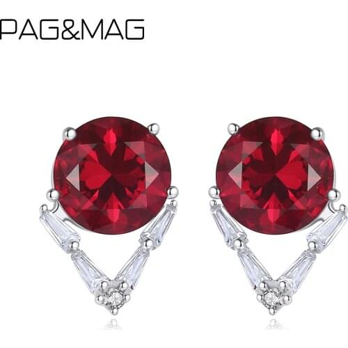PAG&MAG 2020 Trend Red Cubic Zircon Circle Stud Earrings 925 Sterling Silver Earrings For Women Christmas Gift Fashion Jewelry