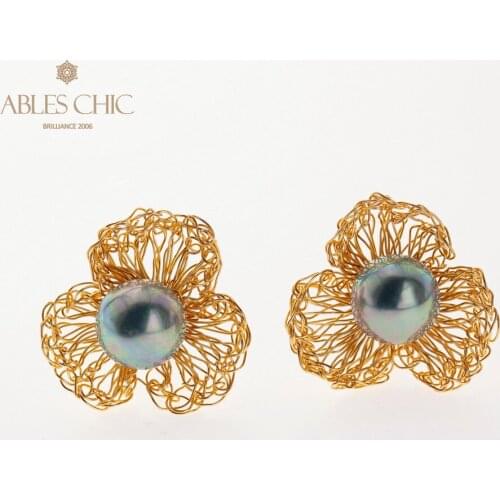 Gold Tone Wire Wrapping Rose Petals Pearl Earring Handmade Flower Black Pearl Stud Earrings Women Spring Natural Fine Jewelry