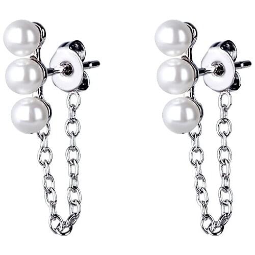 Punk Style 925 Solid Sterling Silver Three Pearl Charm Drop Earrings for Women Wedding Sterling Silver Jewelry Bijoux eh1050