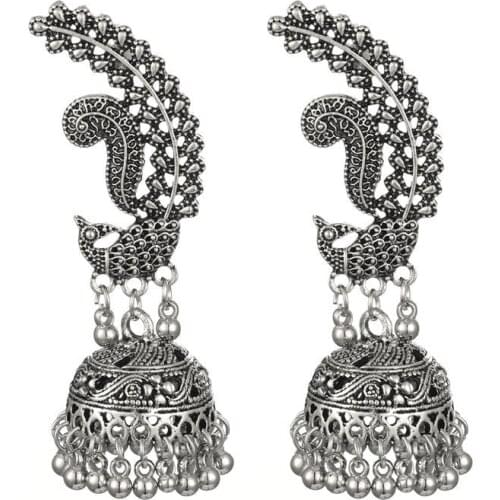 Ethnic Retro Boho Peacock Drop Earring Women Mexico Gypsy Silver Color Big Long Tassel Earrings india Tribal Turkish Jewelry