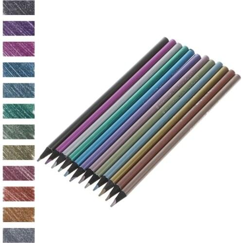 12Pcs Metallic Non-Toxic Colored Drawing Pencils 12 Colors Drawing Sketching Pencil Stationery Colour Pencil