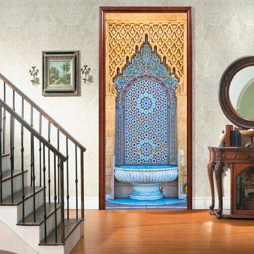 2pcs/set Muslim Style DIY Door Art Mural Stickers Bedroom Living Room Home Decor Wallpaper Waterproof Peel & Stick Art Mural