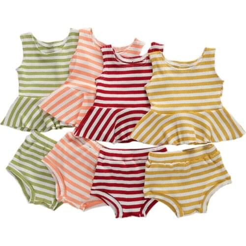 0-24M Summer Lovely Infant Baby Girls Clothes Sets Striped Print Sleeveless Vest Tops+Shorts 2pcs