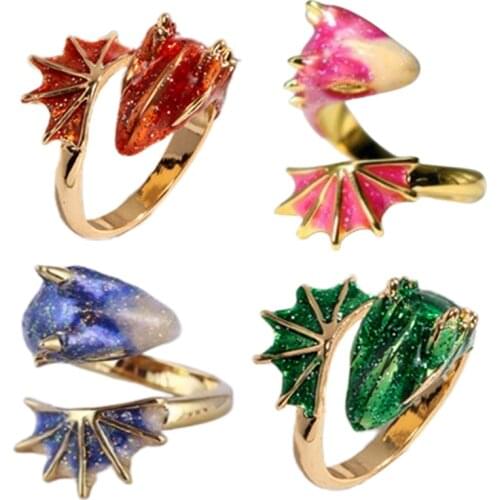 2021 Summer Trendy Gold Glitter Green Enamel Snake Dragon Adjustable Finger Midi Rings Korean Fashion Party Jewelry