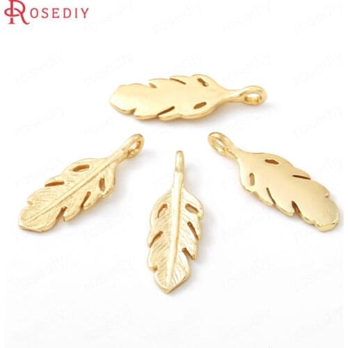 34325)10PCS 5*15MM 24K Champagne Gold Color Plated Brass Feather Charms Pendants High Quality Diy Jewelry Findings Accessories