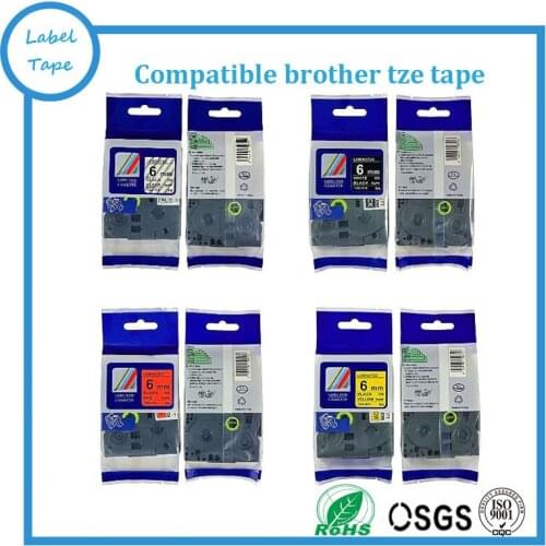 Free shipping 5PK mixed colors TZe tape offered TZe211 TZ-411,TZ-511,TZ111,TZe611,TZe 6mm label tape for p touch printer