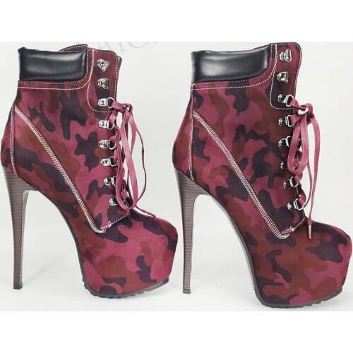 LAIGZEM Women Ankle Platform Boots Camouflage High Heels Booties 2021 Lace Up Faux Suede Shoes Woman Big Size 43 44 48 50 52
