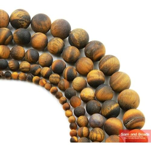 Free Shipping Natural Stone Dull Polish Matte Brown Gold Tiger Eye Agata Round Beads 4-12mm Pick Size For Jewelry Making MYTB01